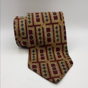 VTG The Metropolitan Museum of Art Silk Tie |Burgundy, Forest Green Geometric
